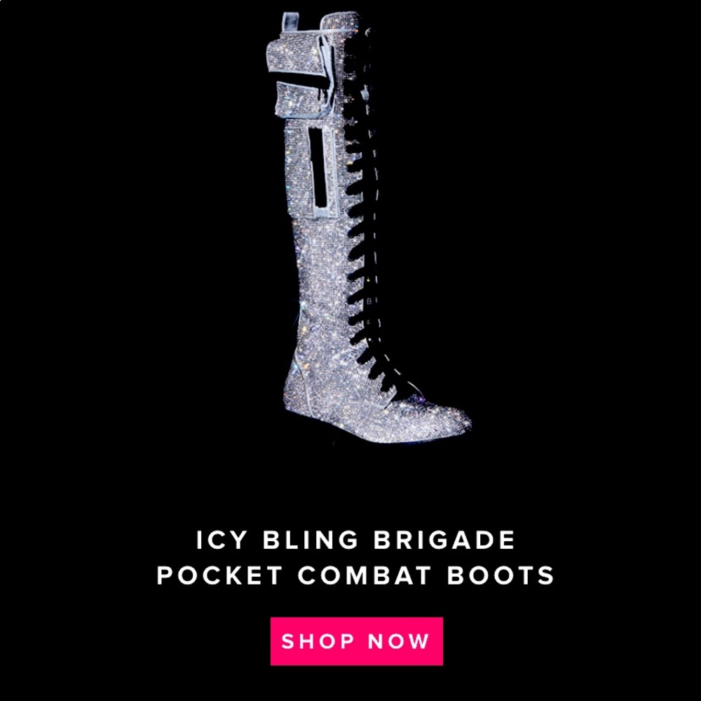 Rhinestones Dolls Kill Club Exx Bling Combat Boots - Picture 2 of 5